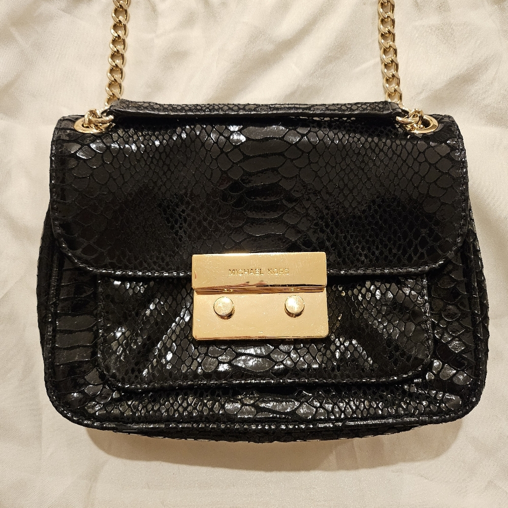 Michael Kors Black Snake-Embossed Shoulder & Crossbody Bag